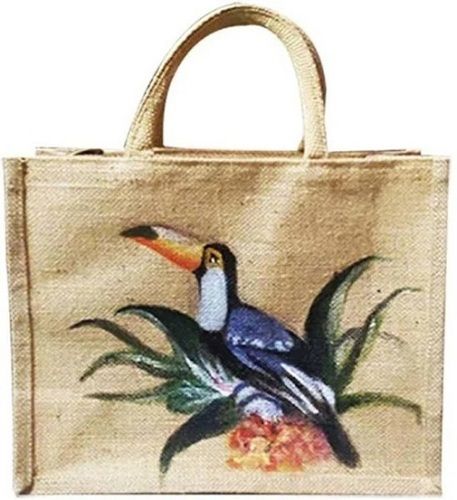 Hand Length Handle Printed Jute Bags For Shopping