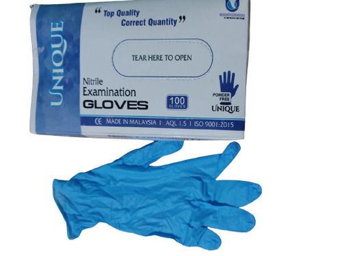 Blue Plain Full Finger Washable No Fade Rubber Nitrile Gloves For Medical