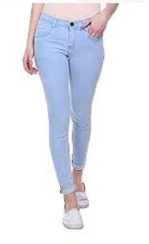 Blue 40 Inch Length Plain Denim Jeans For Girls