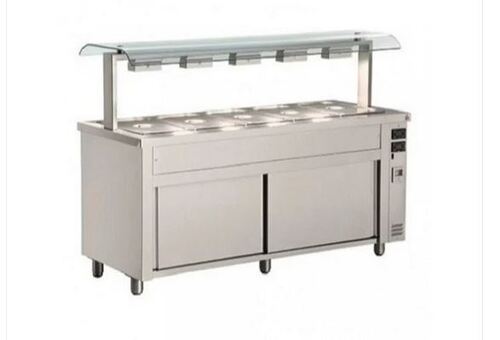 Hot Bain Marie - Stainless Steel 72"x27"+12"+34"+24" Dimensions Gray Color - Manual Operation Ideal for Canteen Hospital Hotel Motel Restaurant