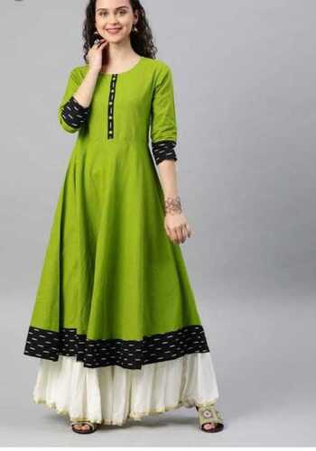 Ladies Fancy Frock Shape 3/4th Sleeves Cotton Kurti For Casual Wear