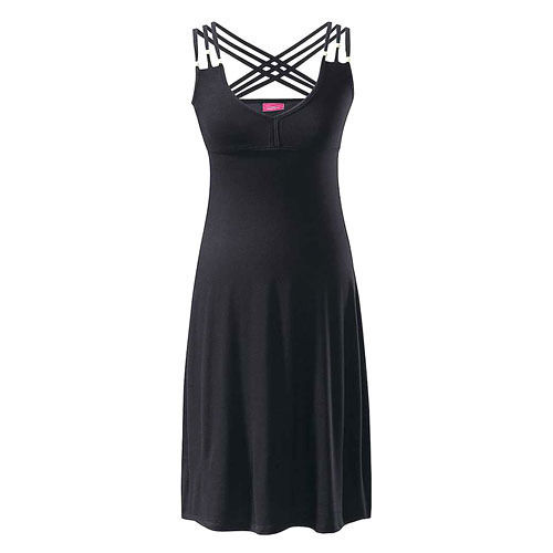 Washable Black Women Spaghetti Strap Dress For Special Occasion