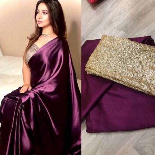 Casual Wear Fancy Design Violet Silk Sarees With 5.5 Meter Length