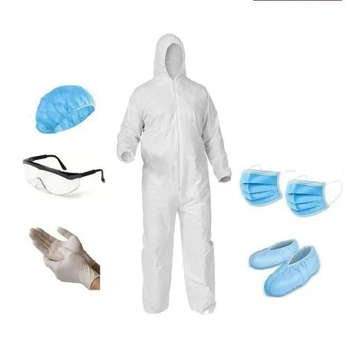 White Light Weight Comfortable Breathable Cotton Polyesters Blend Ppe Kit For Medical