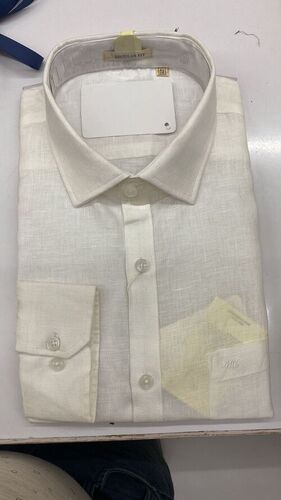 Plain White Color Full Sleeves Linen Shirts With Double Linen