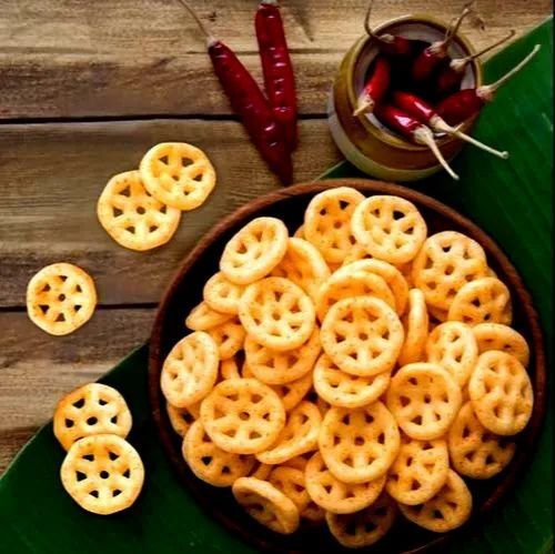 Salty Taste Small Wheel Shaped Fryums Used As Snacks