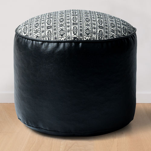 Vplanet 100% Cotton Round Ottoman Without Beans (Ivory And Black) - Pack Of 6 Pcs