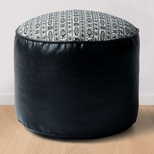 Handmade Vplanet 100% Cotton Round Ottoman Without Beans (Ivory And Black) - Pack Of 6 Pcs