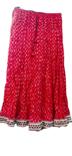 A-line Free Size Drawstring Closure Gotta Pattern Long Skirt For Ladies