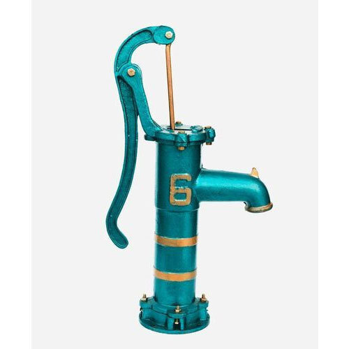 Cast Iron Hand Operated Water Pump - 4 Feet Height, Green Color | Low Pressure, 10-20 L/min Flow Rate, Rubber Seals, Corrosion Resistant