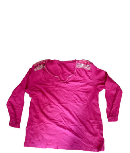 Pink Casual Wear Long Sleeve Regular Fit Plain Cotton Girls Tops