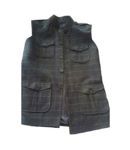 Checked Pattern Button Closure Sleeveless Jacket For Men