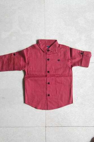 Skin Friendly Casual Wear Full Sleeves Maroon Color Kids Cotton Shirt