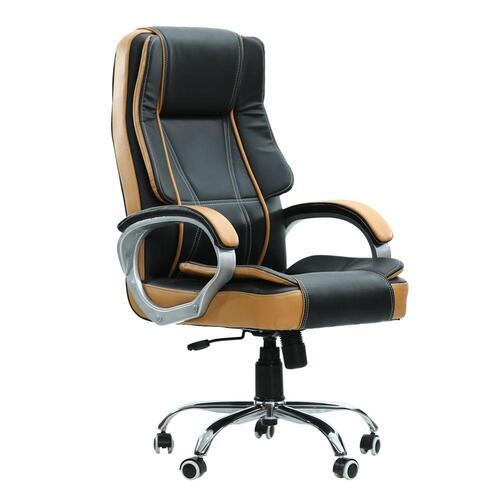 Indian Style Moveable High-Back 360° Swivel Boss Office Chair - Leather & Stainless Steel, High Comfort Seating, Adjustable Height & Back