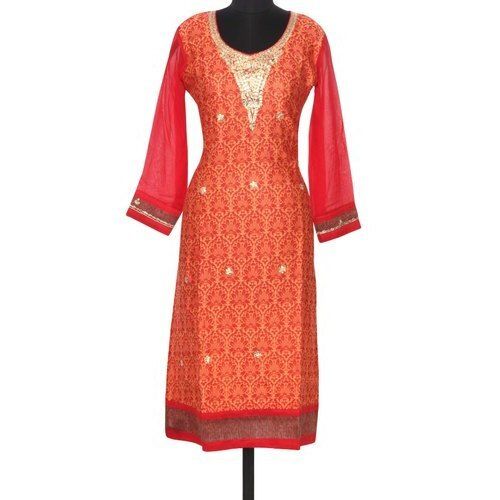 Ladies 3/4th Sleeves Embroidery Cotton Kurti For Casual Wear