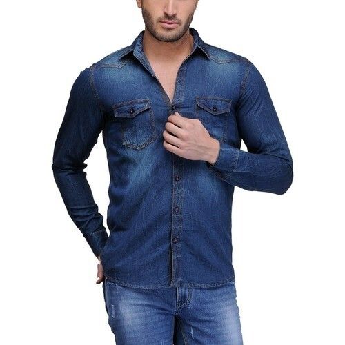 Codaisy Men's Blue Double Pocket Casual Full Sleeves Regular Fit Craem  Stitched Solid Cotton Denim Shirts S : Amazon.in: Fashion