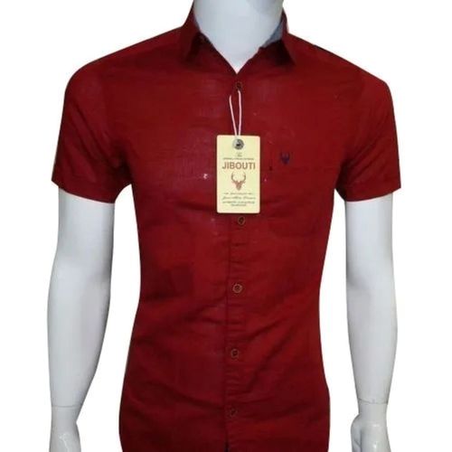 Plain Button Closure Short Sleeves Classic Collar Casual Wear Men'S Shirt  Age Group: 18-45