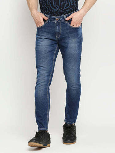 Regular Fit Ankle Length Mens Blue Denim Jeans