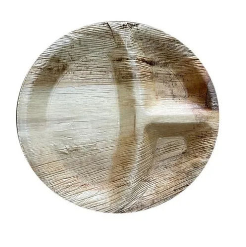 100% Eco-Friendly Disposable 10 Inch Round Three Partition Areca Leaf Plate