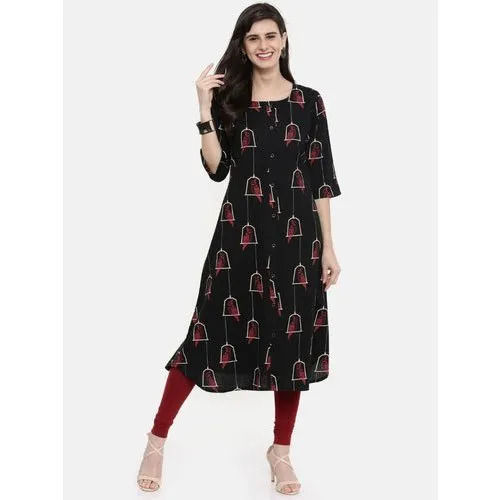 Ladies Printed Cotton 3/4th Sleeves Kurti For Casual Wear