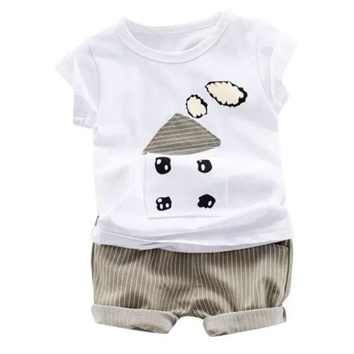 Short Sleeves Plain Cotton Kids Boys Baba Suit For Daily Wear