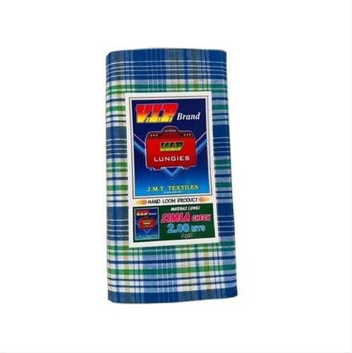 Blue Traditional Wear Hand Loom Machine Wash Madras 230 Gsm Cotton Lungis