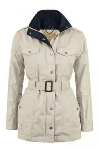 Cream Color Washable Poly Cotton Double Pocket Full Sleeve Ladies Jacket