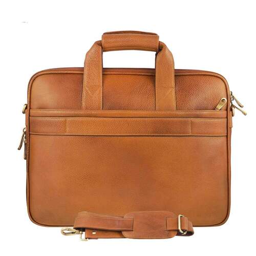 Easy To Carry Brown Leather Zipper Top Laptop Carry Bag