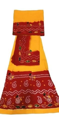 Yellow And Red Bandhej Embroidered Traditional Cotton Printed Yarn Dyed Rajputi Poshak at Best Price in Nalasopara Maharani Rajputi Poshak