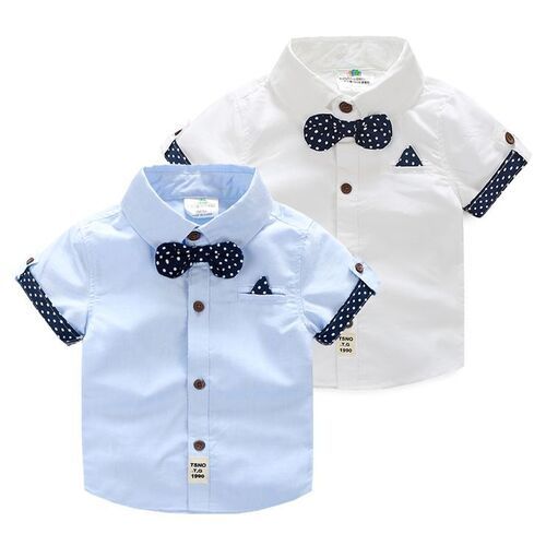 White Boy Short Sleeves Plain Cotton Shirt For Casual Wear