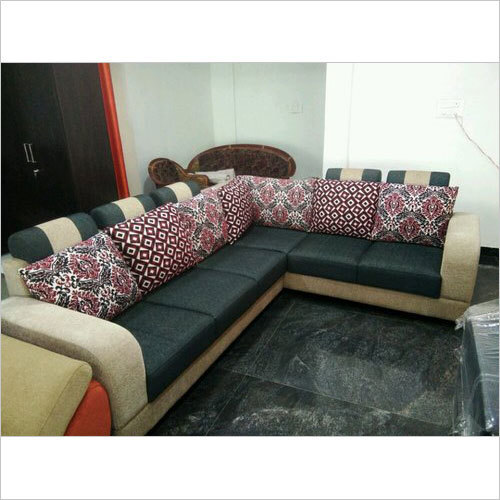 Handmade Fancy Standard L Shape Black & Cream Sofa Set at Best Price in