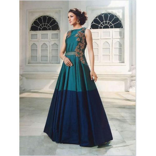 Eco Friendly Party Wear Ladies Sleeveless Embroidered Gown