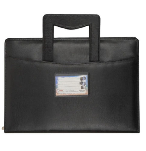 Black Plain Zipper Closure Flaux Leather Document Bag