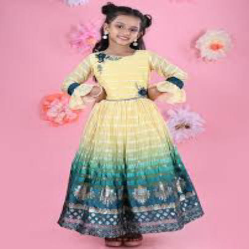 Rayon with Heavy Foil Print with Beautiful Koti (Jacket) with Mirror Work Baby Gowns