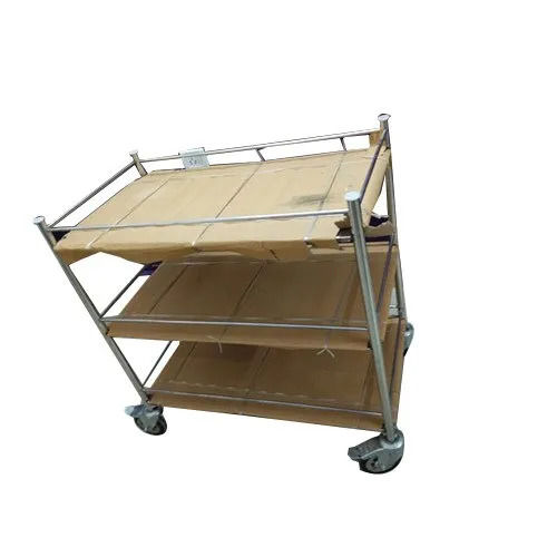 Rectangular Polished Silver Stainless Steel Hospital Trolley