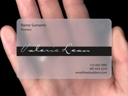 Rectangular Transparent White Printed Plastic Visiting Card