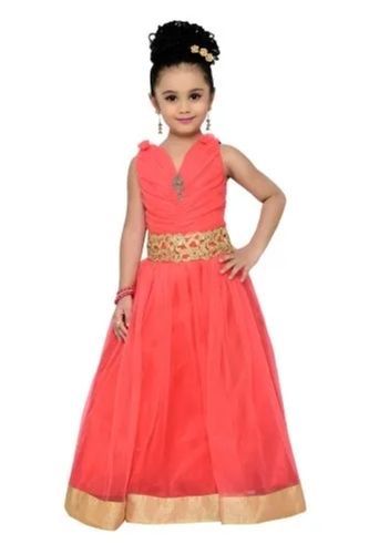 Modern Plain Dyed Sleeveless No Fade Maxi Length Kids Girl'S Gown Age Group: 3-10 Years