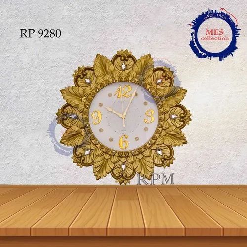 RP 9280 Round Shape Golden Plastic Wall Clock With Analog Display