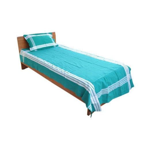 Quick Dry 100% Pure Cotton White Strip Green Color Plain Single Bedsheet