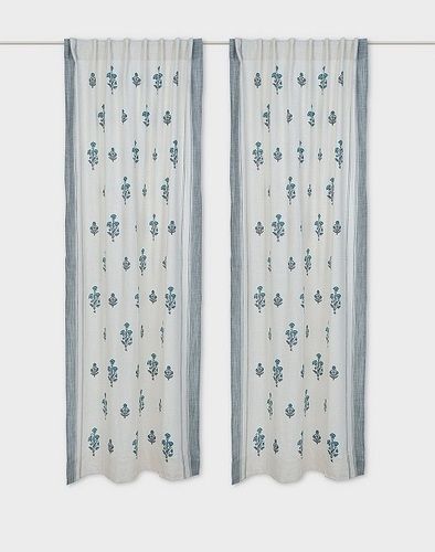 8 Feet Long Floral Print Cotton Curtains