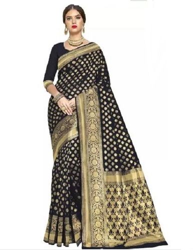 Black Beautiful And Stylish Banarasi Style Printed Cotton Silk Saree 