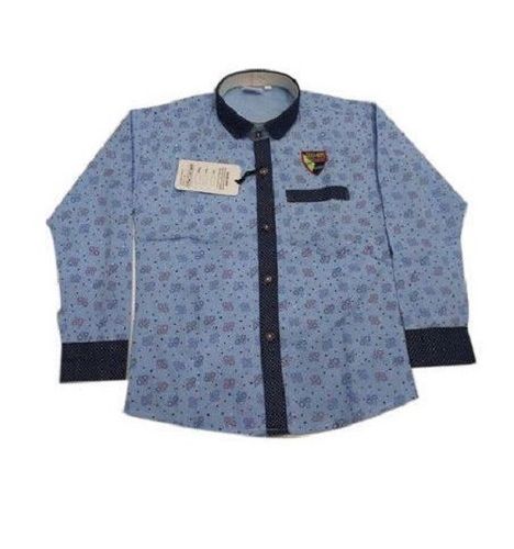 Full Sleeve Washed Cotton Printed Shirt For Kids