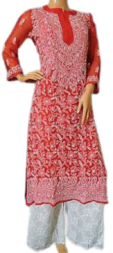 Simple Long Sleeve Full Embroidered Chiffon Ladies Kurti