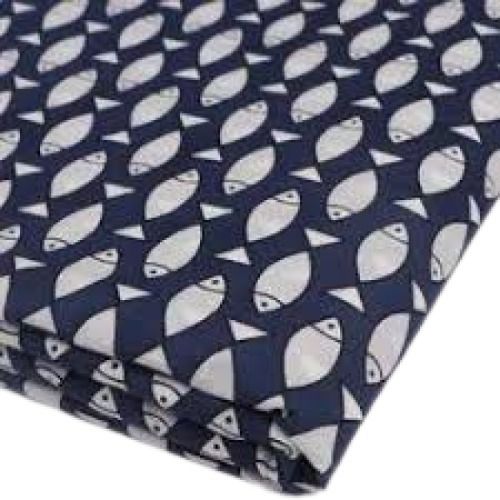 Washable 44 Inch Width Navy Blue Cotton Printed Fabric For Garment Making