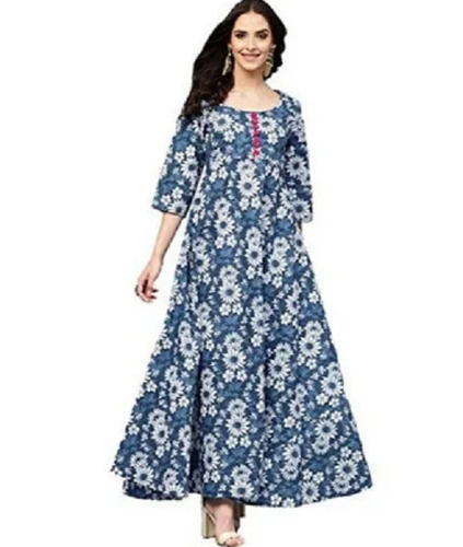 Beautiful 3/4 Sleeve Printed Anarkali Cotton Kurti For Ladies