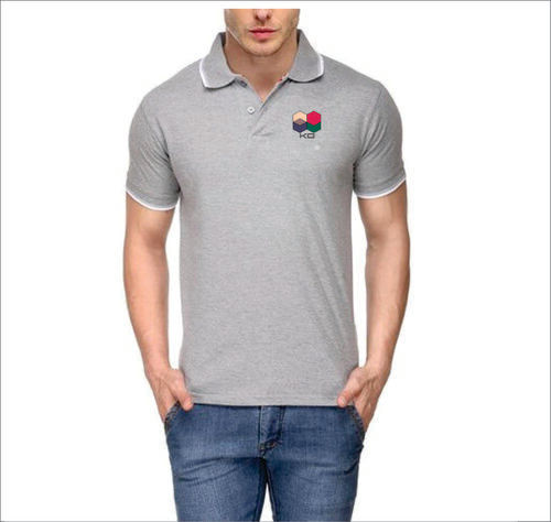 Mens Casual Wear Grey Cotton PC Half Sleeves Polo T-Shirts