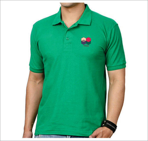 Mens Casual Wear Plain Green Half Sleeves Polo Collar Cotton T-Shirts