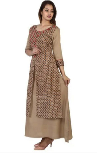 Washable And Casual Wear 3/4th Sleeves Printed Viscose Kurti For Women