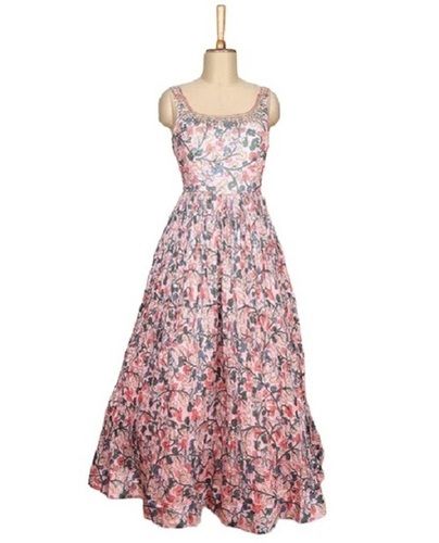 Multicolor 50 Inch Long Sleeveless Floral Printed Modern Style Ladies Gown