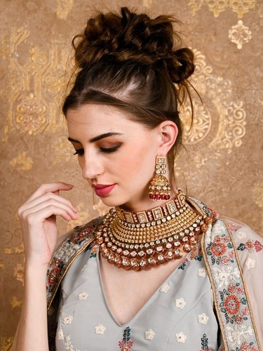 Kundan-Pink Stone Choker Necklace Set With Bracelet – PAYA